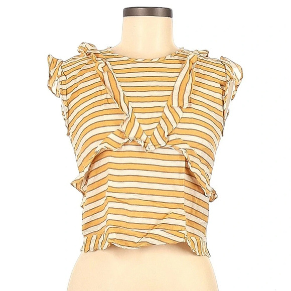 Zara Striped Ruffle Cropped Blouse - Picture 1 of 6